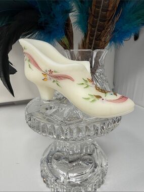 Vintage Fenton Cameo White Hand-painted Shoe